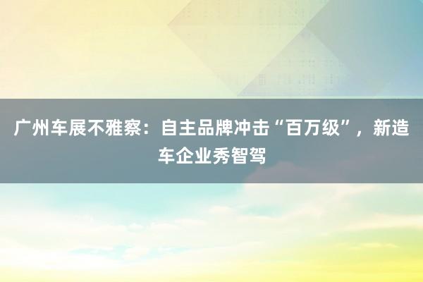 广州车展不雅察：自主品牌冲击“百万级”，新造车企业秀智驾